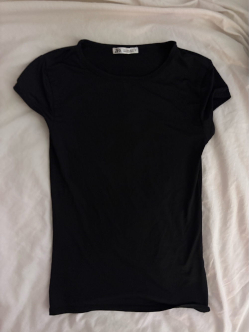 Zara Black Short-Sleeve Crewneck Top